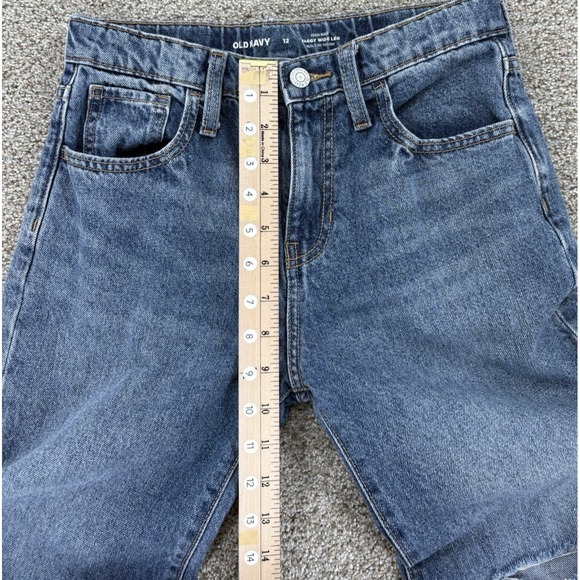 Old Navy Jeans Girls Jrs 12 Blue High Rise Baggy Wide Leg Adjustable Distressed - Picture 10 of 10